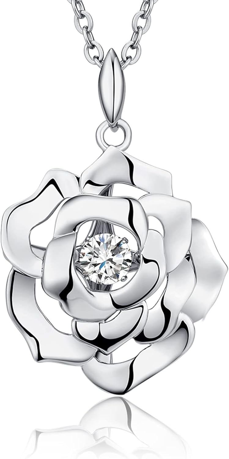 jiamiaoi Rose Necklace 925 Sterling Silver Necklace for Women, Mtohers Necklace Womens Jewelry Gift for Her