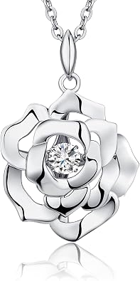 jiamiaoi Rose Necklace 925 Sterling Silver Necklace for Women, Mtohers Necklace Womens Jewelry Gift for Her