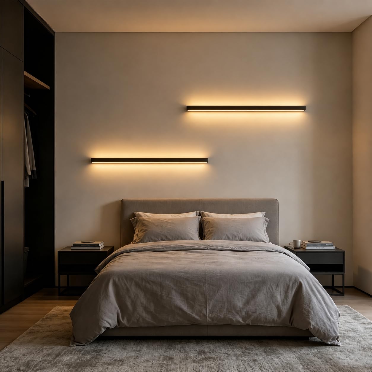ZMH 2ER LED Wandleuchte innen Wandlampe - 100CM Schwarz Modern Flurlampe Schwenkbar Design Treppenhauslampe Indirekt Dimmbar Warmweiß Wandbeleuchtung für Wohnzimmer Schlafzimmer Flur Treppenhaus Bett