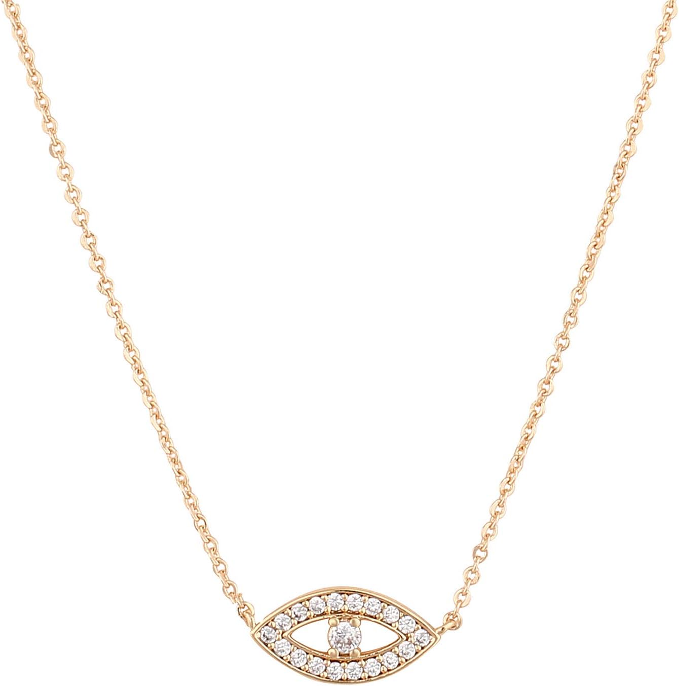 VACRONA Evil Eye Necklace for Women 18k Gold Plated Textured Disk Necklace Shark Tooth Necklace Multicolored CZ Turquoise Protection Heart Pendent Hamsa Minimallist Layering Coin Necklace