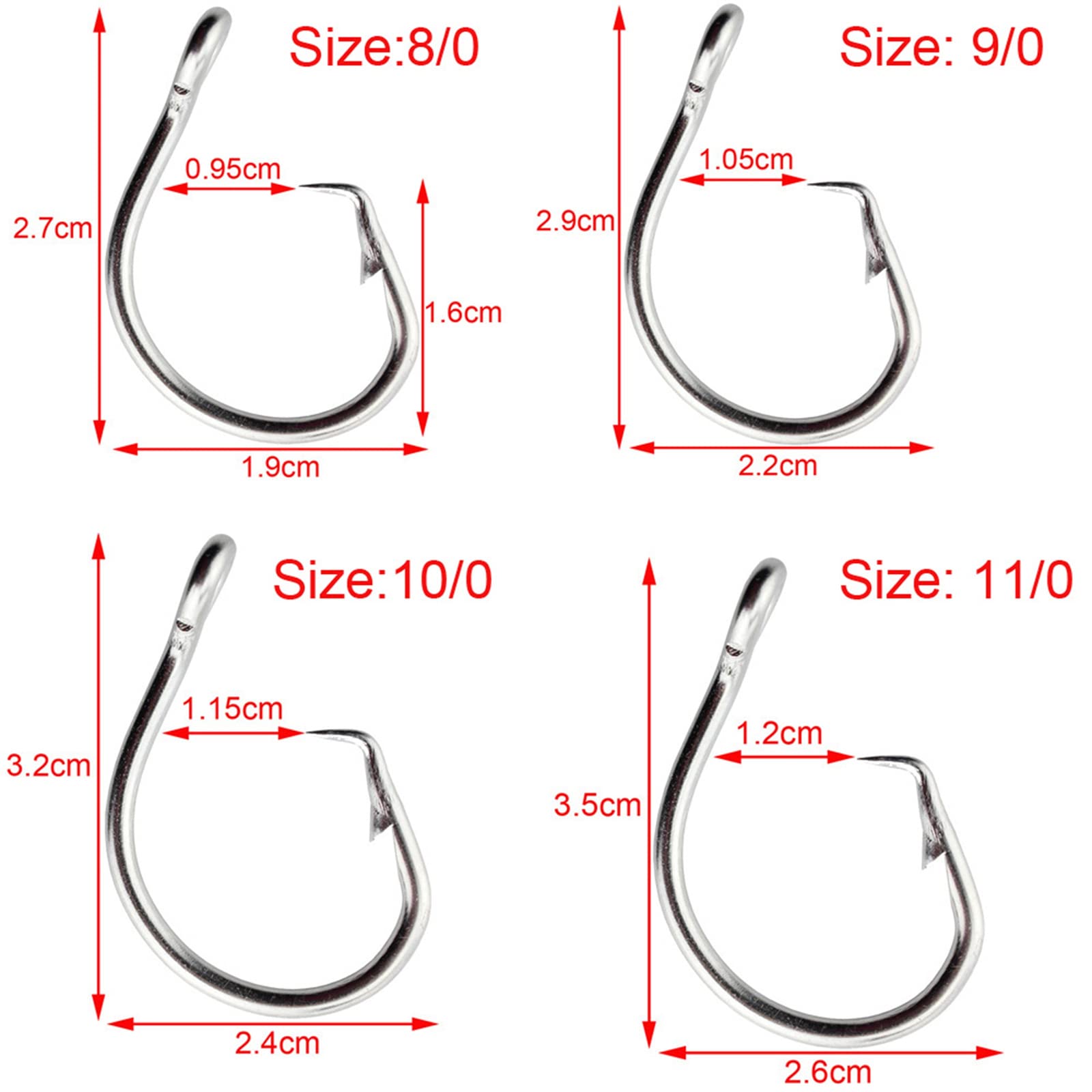 Fish On Tackle 10 Ganci Circolari Off Set 20/0 Extra Forti Per Squalo, Tonno, Pesce Spada - Acciaio