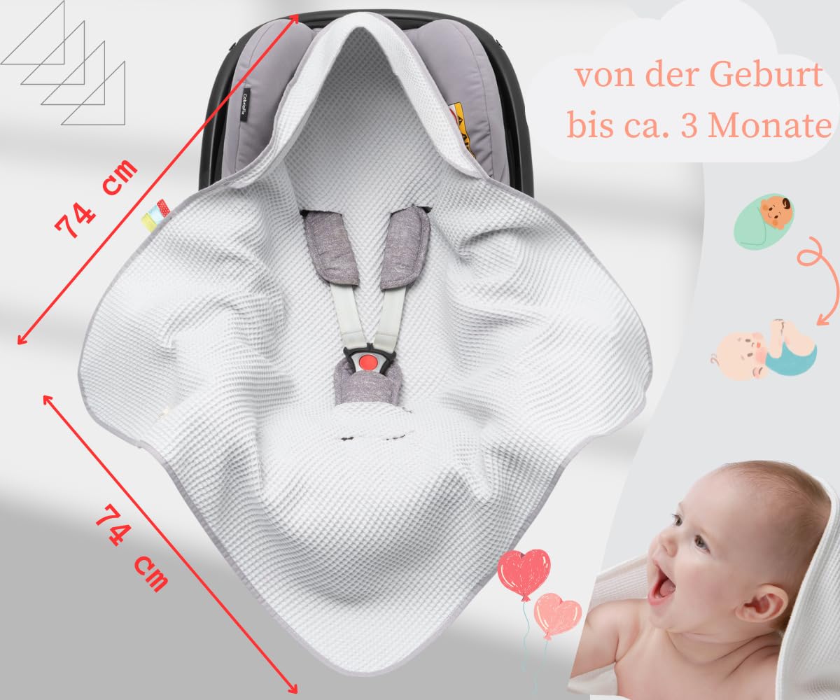 Coperta in tessuto a nido d'ape, per l'estate, 100% cotone, per seggiolino auto, coperta per passeggini, ad esempio Maxi Cosi rosa, beige, cintura a 3 punti (38) (Grigio)