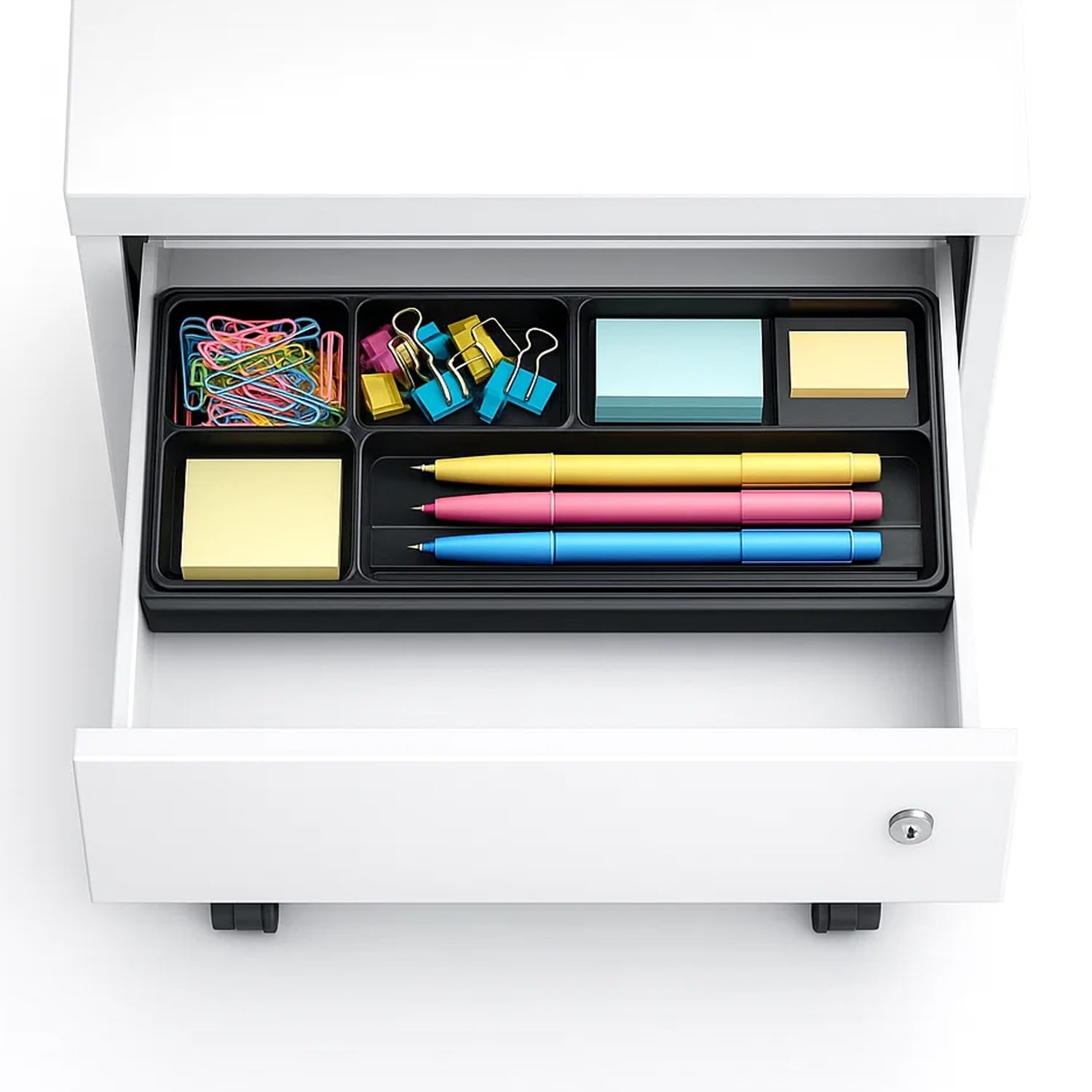 Spacio Cajonera metálica Oficina 2 o 3 cajones Buck movil Archivador Profesional Alta Gama con Ruedas y Cerradura 40 x 54 x 55 cm (Blanco, 3 Cajones)