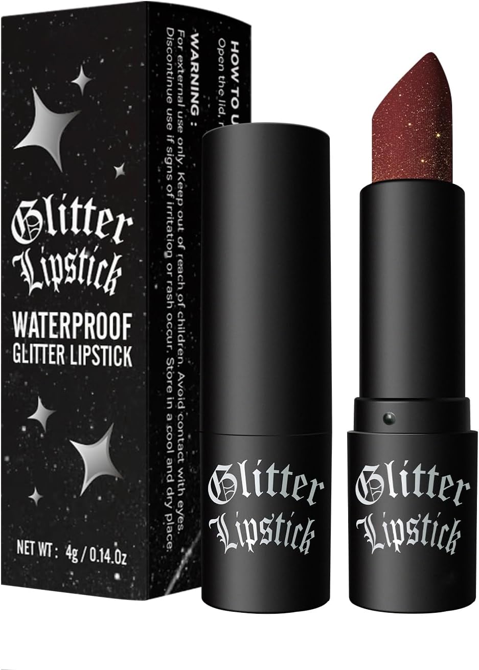 Vawolecy Glitter lipstick, sparkling shine, lip gloss, waterproof, matte metallic finish