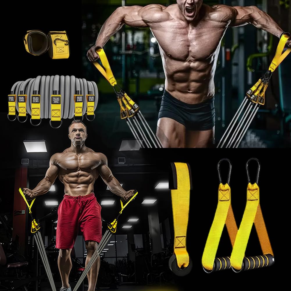Set de Bandas elásticas de Resistencia, 6 Bandas elásticas de Fitness con Tubo expansor, Banda elástica de Fitness con asa Grande Correa para el Tobillo Anclaje para Puerta Entrenamiento