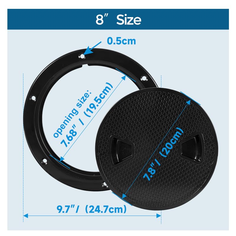 Boat-Ready Black Round Non-Slip Inspection Hatches - Sizes 4", 6", 8" with Detachable Cover - ABS Plastic Screw out Access Hatch Cover for Kayak, Yacht, Marine Accessories