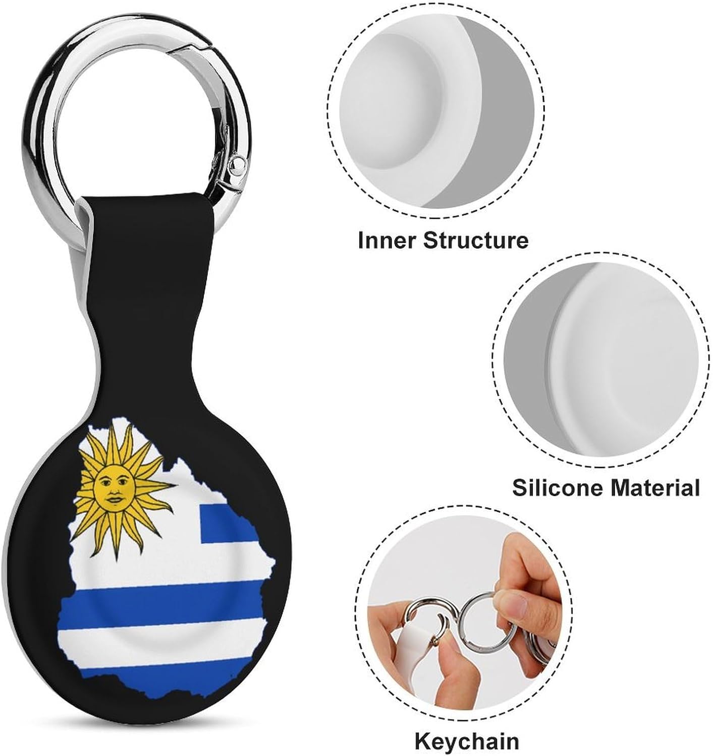 Flag Map of Uruguay Funny Cover Compatible with AirTag Case Protector GPS Tracker Holder with Keychain
