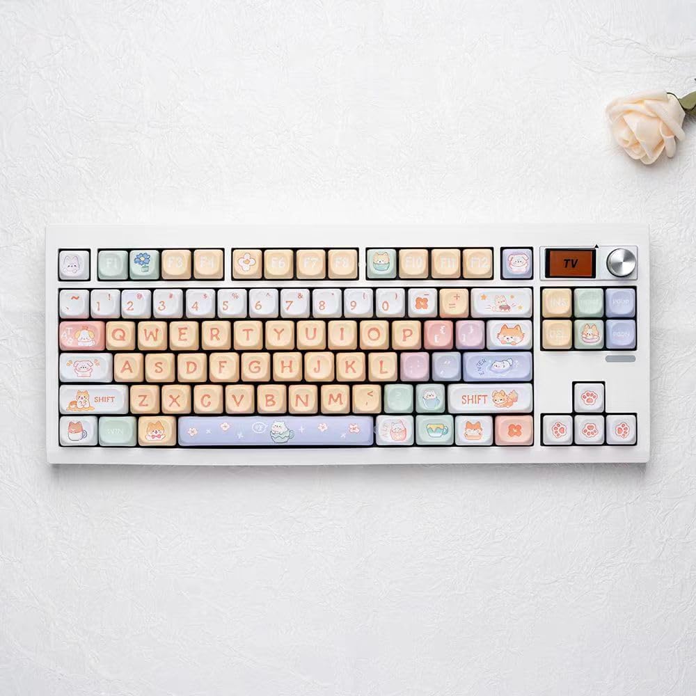 Cute Pig Cartoon Theme Keycaps, MOA Profile Custom Dye-Sublimation Keycaps for Cherry Gateron MX Switches Mechanical Gaming Keyboards