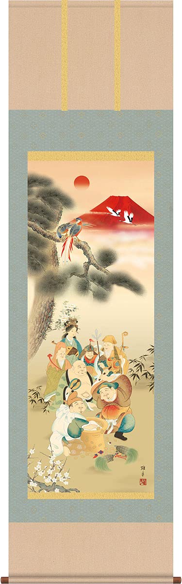 掛け軸 鵜飼雄平 来福小槌開運図 絹本 希少 軸装 茶道具 掛軸 美品 です。