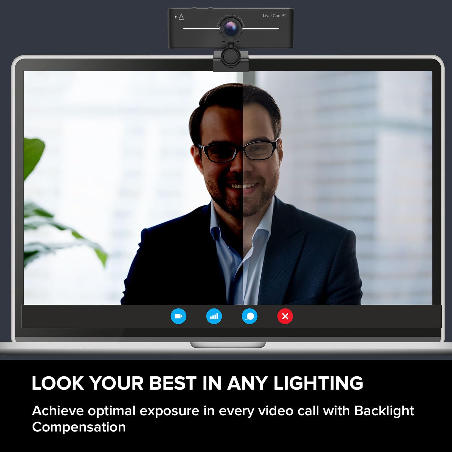 Creative Live! Webcam USB 4K UHD con compensazione della retroilluminazione, fino a 60 fps, obiettivo grandangolare a 95°, obiettivo per la privacy, microfoni incorporati, Plug & Play per PC e Mac