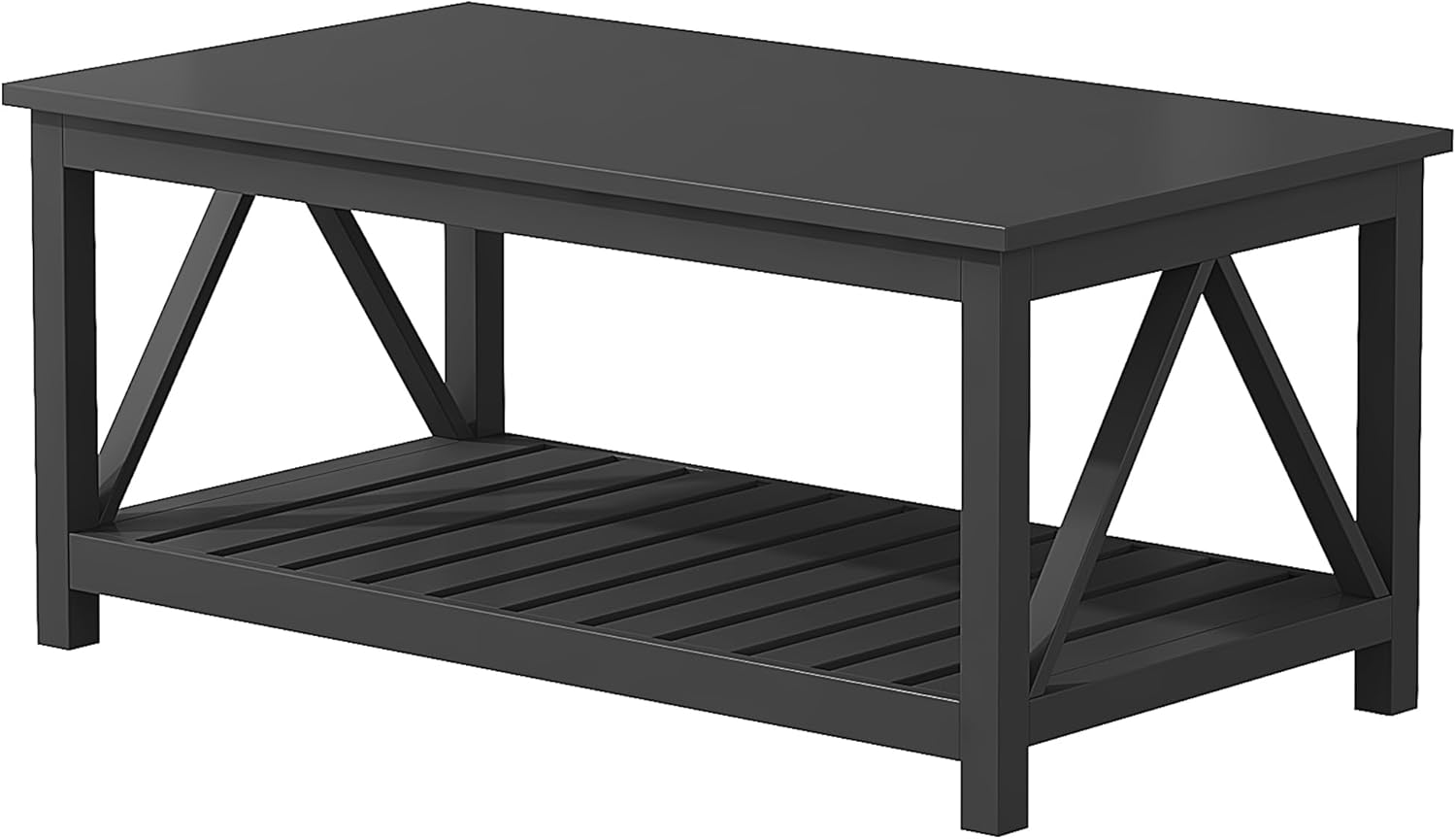 ChooChoo Coffee Table, Rustic Vintage Living Room Table with Shelf, 40 Pure Black Pure Black 40 Inches