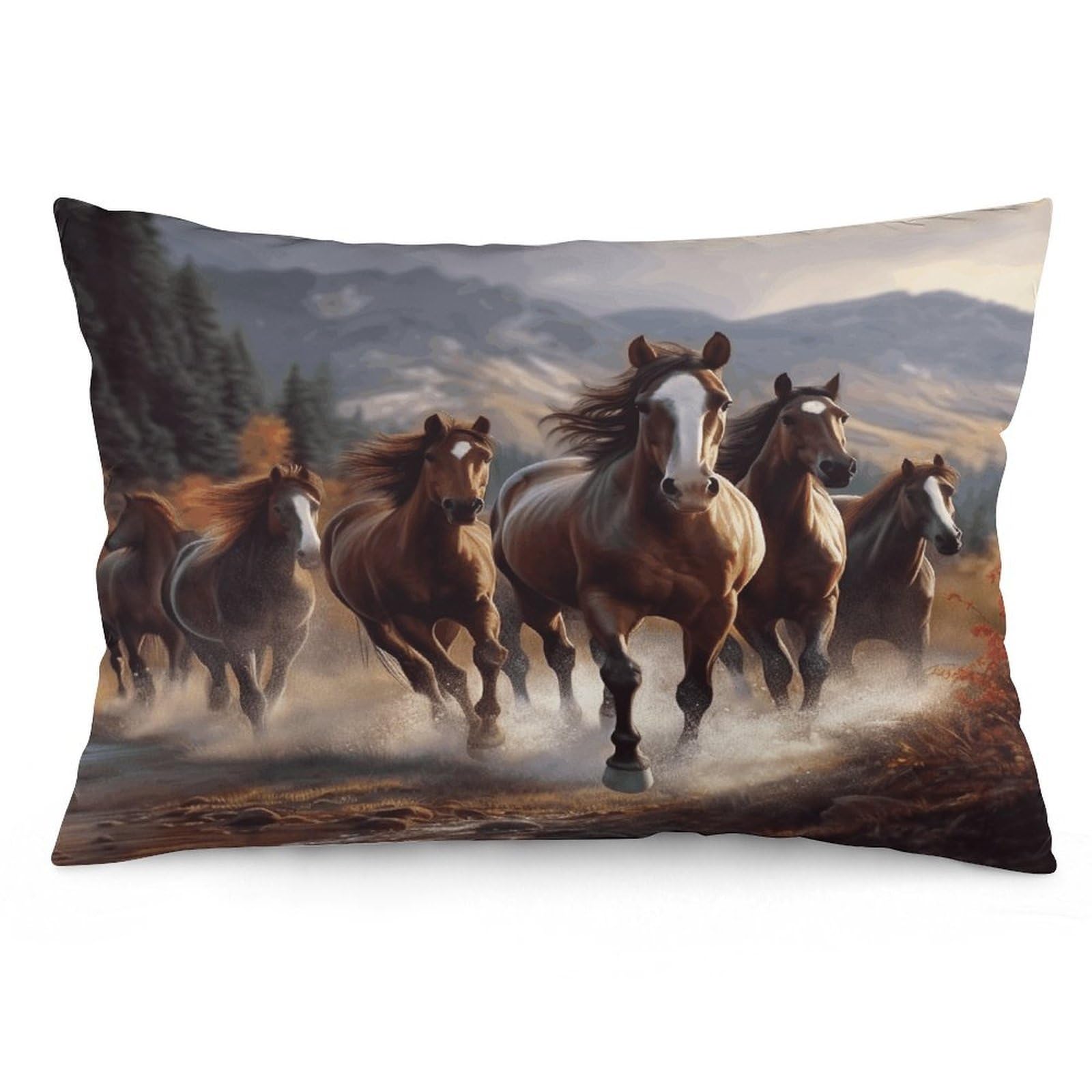 Horses Throw Pillow Cover Soft Lumbar Pillow Covers with Zipper Breathable Rectangular Cushion Case Polyester Pillow Case Decorative Body Pillow Cover for Couch Bed