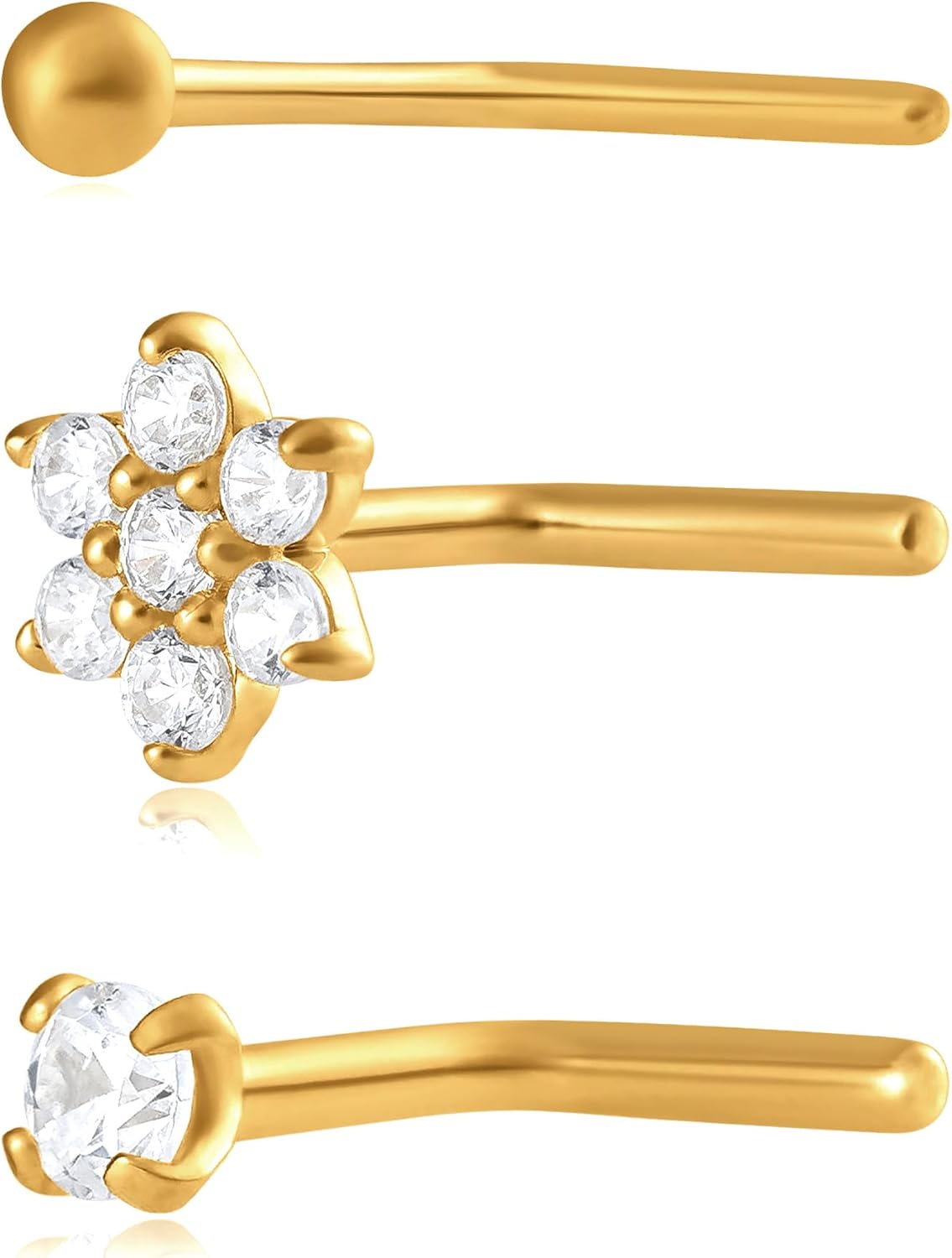 Amazon Essentials 14k Gold Nose Pin Set