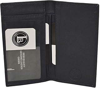 Leatherboss RFID Protected Genuine Leather Slim Checkbook Cover Holder for men women, Dark Blue