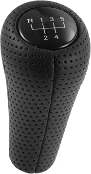 5-Speed Manual Gear Shift Knob Compatible with BMW E46 E90 E60 E63 X1 E84 X3 E83 X5 E53, ABS Faux Leather Stick Shifter Handle, Black with Holes 1 Pc