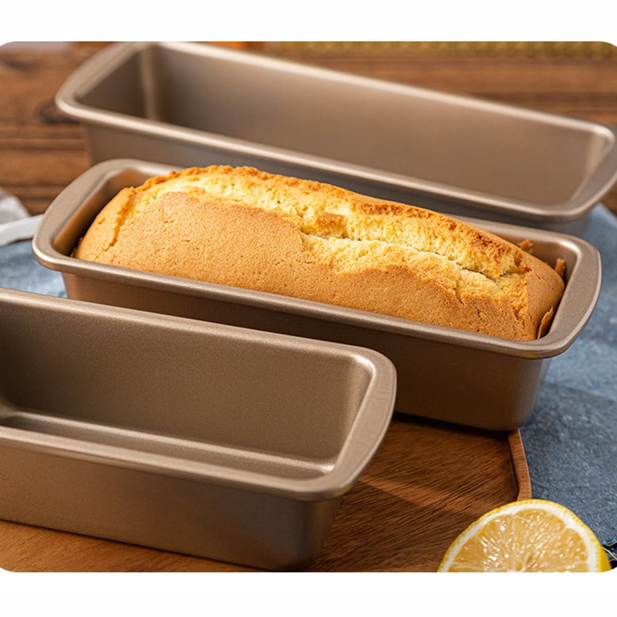 Molde para Pan y Bizcocho Juego de 3 Moldes Antiadherentes de Acero al Carbono para Pan de Molde Toast Cake Cheesecake Pastel Carne Horno Oro Champagne