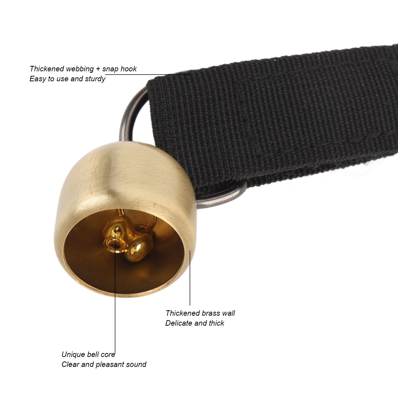 POENVFPO Clear Loud Bear Bells, Thickened Brass Strap Snap Hook Keychain for Outdoor Climbing Backpack Camping Safety (Black)