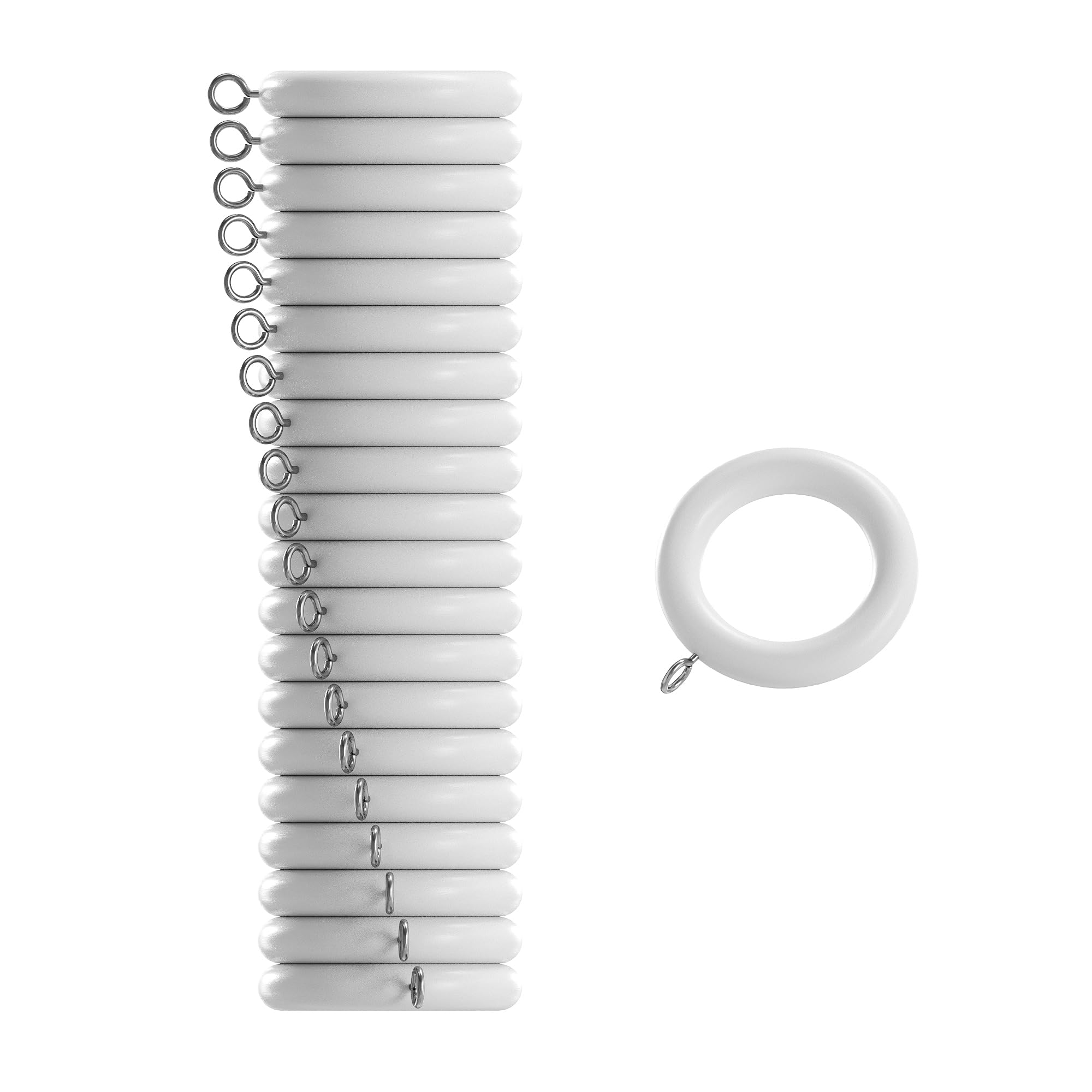 Loch & Skye Curtain Rings Durable Wooden Rings Inner Diameter 3.4cm & Outer Diameter 5.4cm Eyelet Curtains Hoops with Screw Eye for 28mm Wood Hanging Poles (Pack of 10) (White)