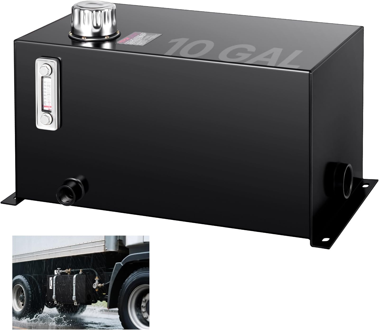 VEVOR Hydraulic Fluid Tank 10 Gal Fuel Tank Heavy Duty Hydraulic Steel Tank Reservoir, Gasoline Transfer Tanks, Hydraulic Reservoir with Strainer Tank Gauge Filter Breather Cap for Tractors & Trucks
