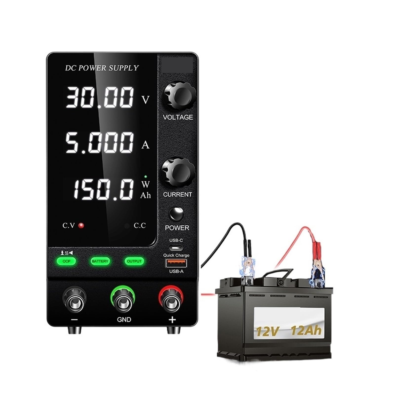 Fuente de alimentación de CC, Fuente De Alimentación CC Ajustable For Cargador Batería Con Interruptor Salida Protección OCP, Ajuste Precisión Del Codificador 30V 10A 5A(SPPS-C3010C 30V10A)