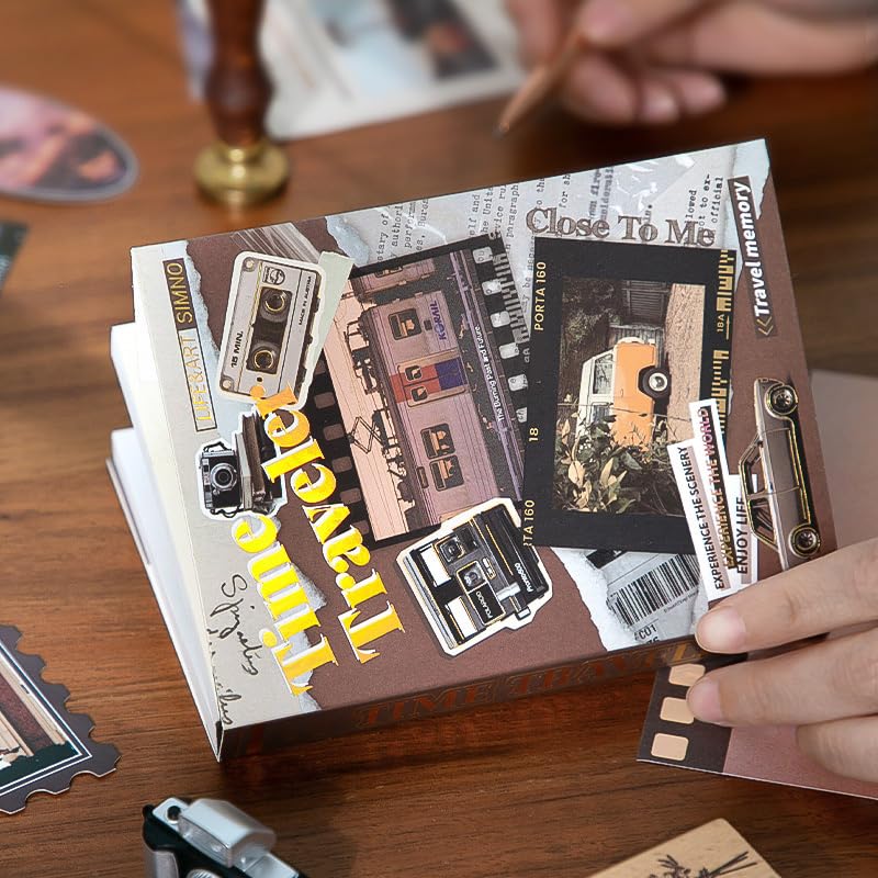 Image of WEMOL Vintage Journal Scrapbook Pack Kit for Art Journaling Bullet, Planners DIY Paper Stickers, Craft Kits Notebook, Collage Album Aesthetic Sticker (Brown Time Traveller)