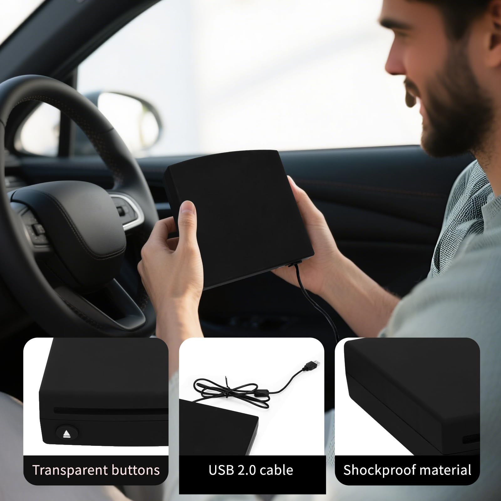 Interfaccia USB 2.0 Autoradio CD/Dvd Dish Box Player Stereo Esterno per Auto con Telecomando,per Interfaccia Stereo Connessione USB Lettore di Navigazione GPS,Auto/Computer Portatile,Plug and Play (A)