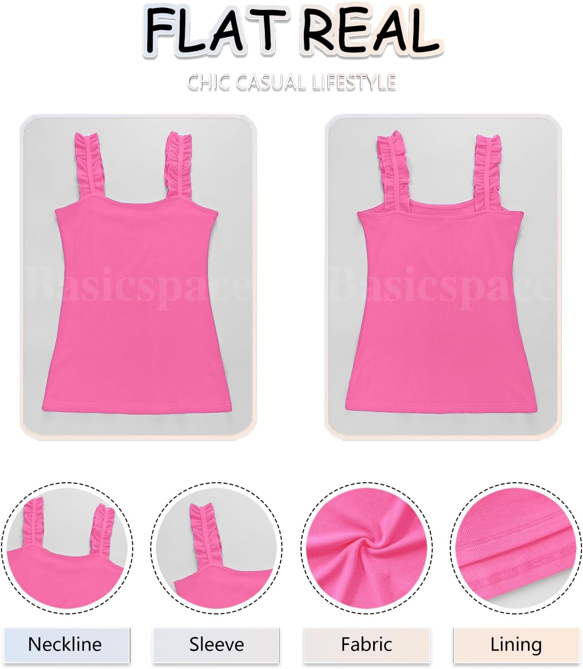 Basicspace Ruffle Strap Tank Tops for Women Summer Sleeveless Soft Slim Sexy Ribbed Knit Basic Tops - Image 4