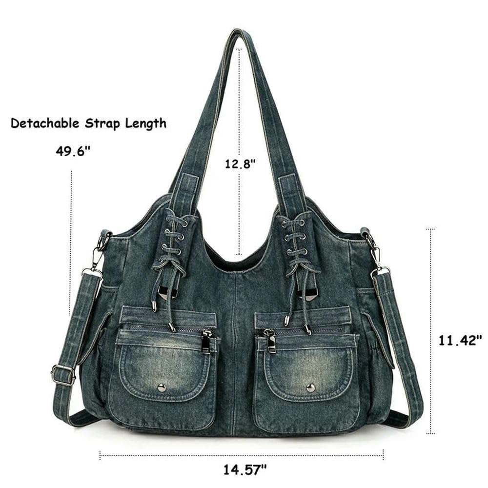GLDFW - Borsa da donna in denim, stile vintage, blu, con tracolla, grande capacità