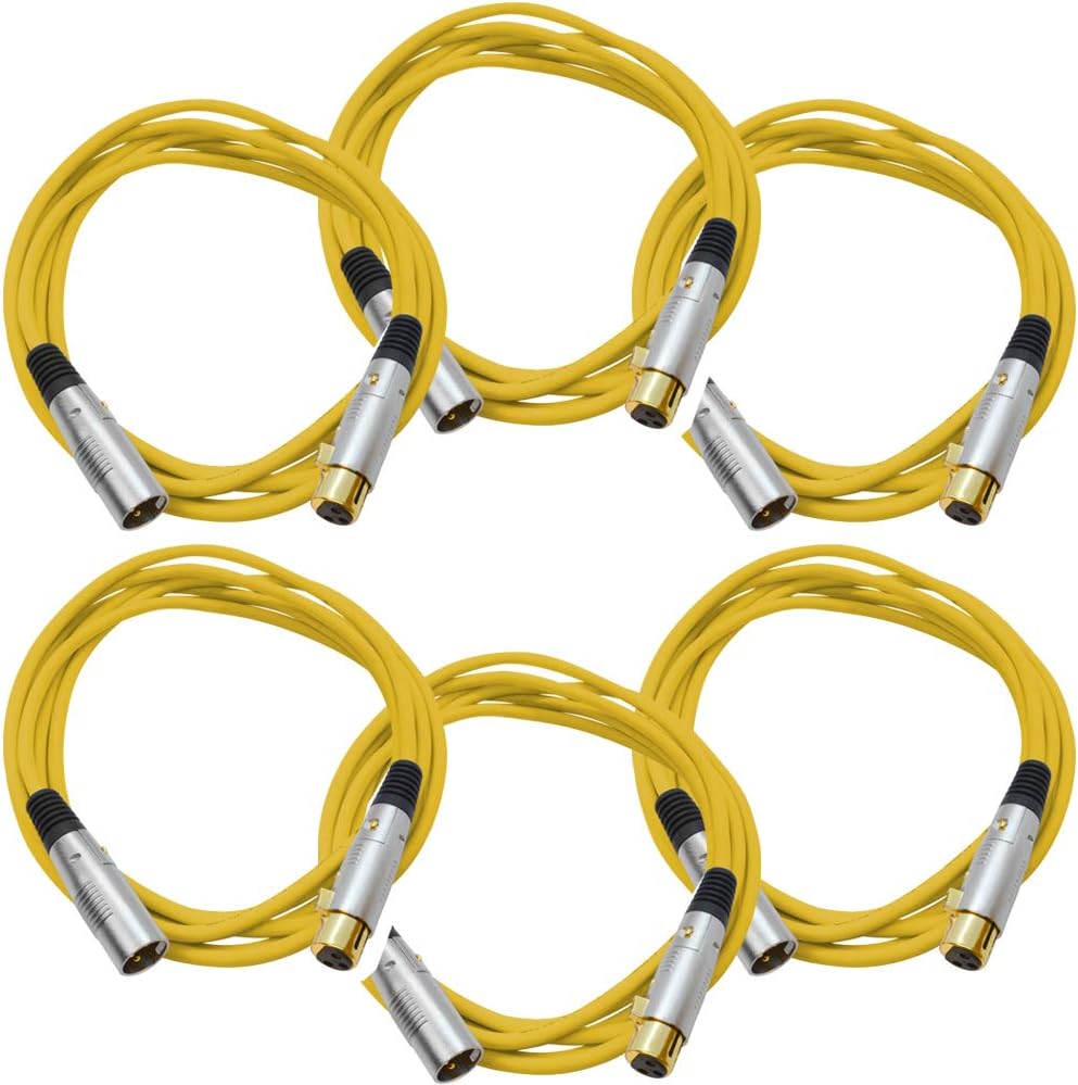 Seismic Audio 6 Pack of Premium 10 Foot Yellow Gold Plated