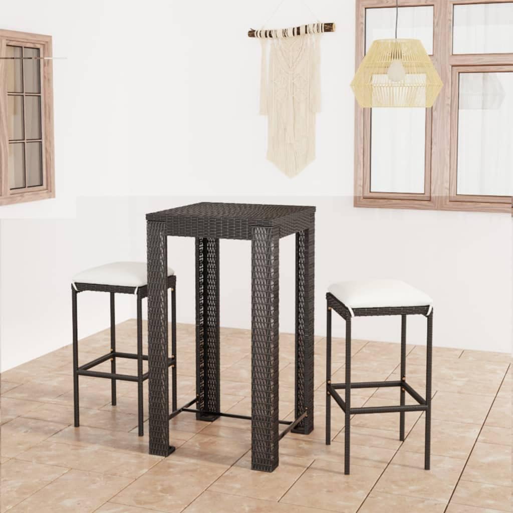 Patio Bar Set with Cushions,Patio Lounge Set,Outdoor Patio Furniture,Outdoor Furniture,for Patio,Garden,Poolside,Backyard,3 Piece Poly Rattan Black