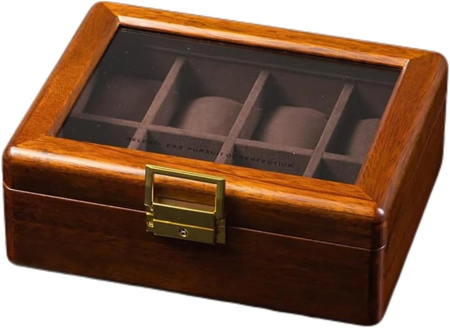 Astuccio Orologio in Legno Massello 8 Van Pietra con Coperchio in Vetro Noce Scatola Porta Orologi per Uomo Donna Custodia Da Tavolo, 8 Velluto marrone profondo slot, Legno di teak dorato massiccio