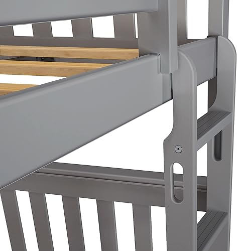 Miniatura 102 de Max & Lily - Litera de tamaño individual sobre matrimonial con escalera, base de cama de madera maciza para niños, barandillas de seguridad de 14