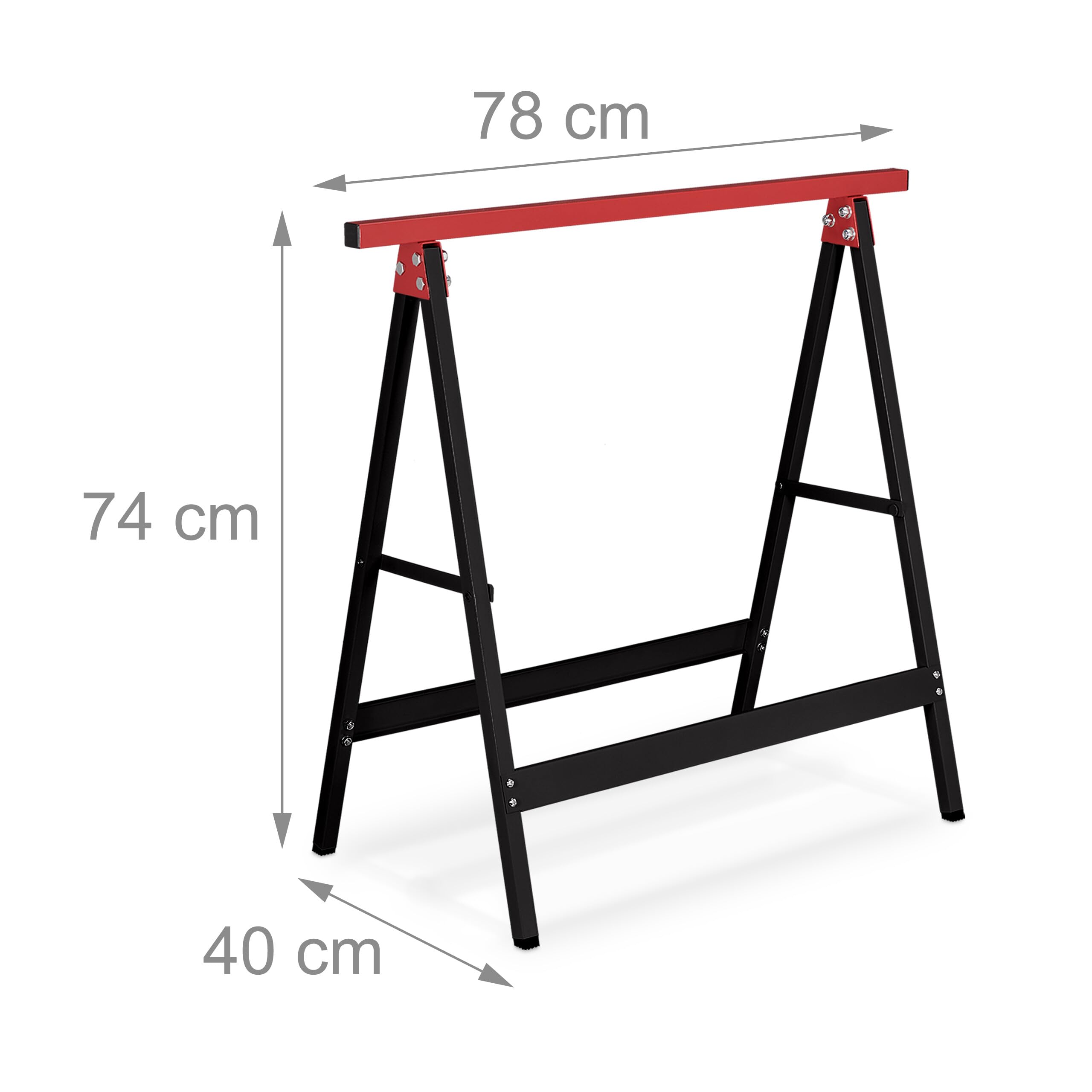 Relaxdays Lot de 2 tréteaux, Pliables, 100 kg, HxLxP: 74x78x40 cm, pour Atelier, bricoler, Peindre, Noir - Rouge
