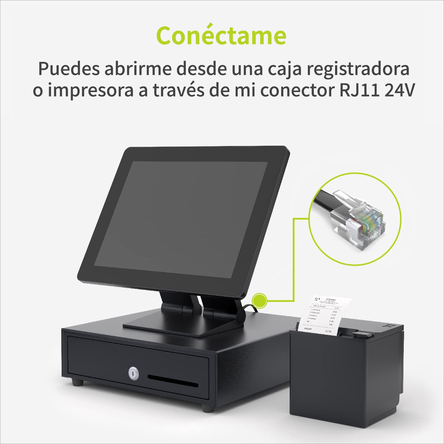 ACROPAQ Caja registradora - Apertura eléctrica con conexión RJ11, 33 x 33 cm, Con caja monedas, Encajable bajo cantador - Cajon caja registradora, Caja registradora negocio - Negro
