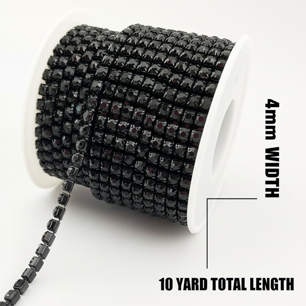 1 Roll 10 Yard Close Crystal Rhinestone Chain Trimming Claw Chain Jewelry Crafts DIY Decoration Trim for Sewing (4mm, Muticoloured)