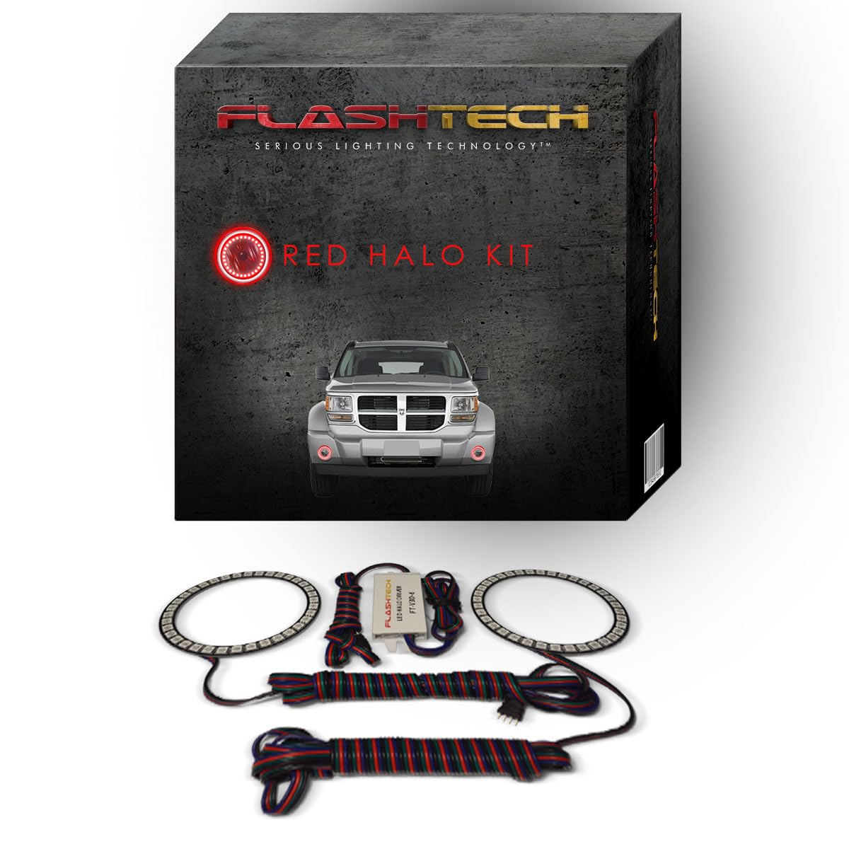 FlashtechBright Red LED Halo Ring Fog Light Kit Compatible With Dodge Nitro 07-12