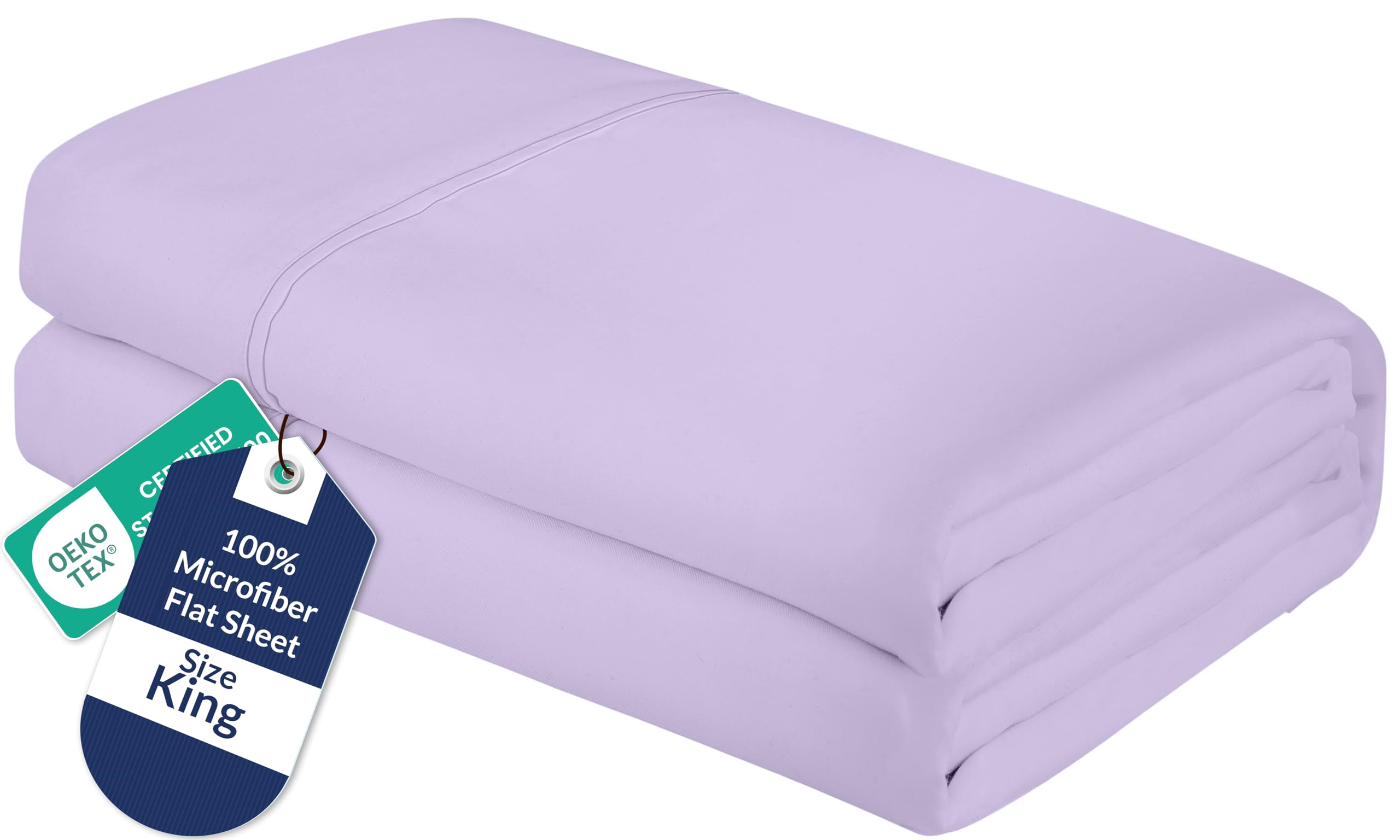 Royale Linens King Flat Sheet - Ultra Soft Brushed 1800 Microfiber Flat Sheets Only - Wrinkle Free &amp; Stain Resistant - Hotel Quality Top Sheet for Bed (King, Lavender)