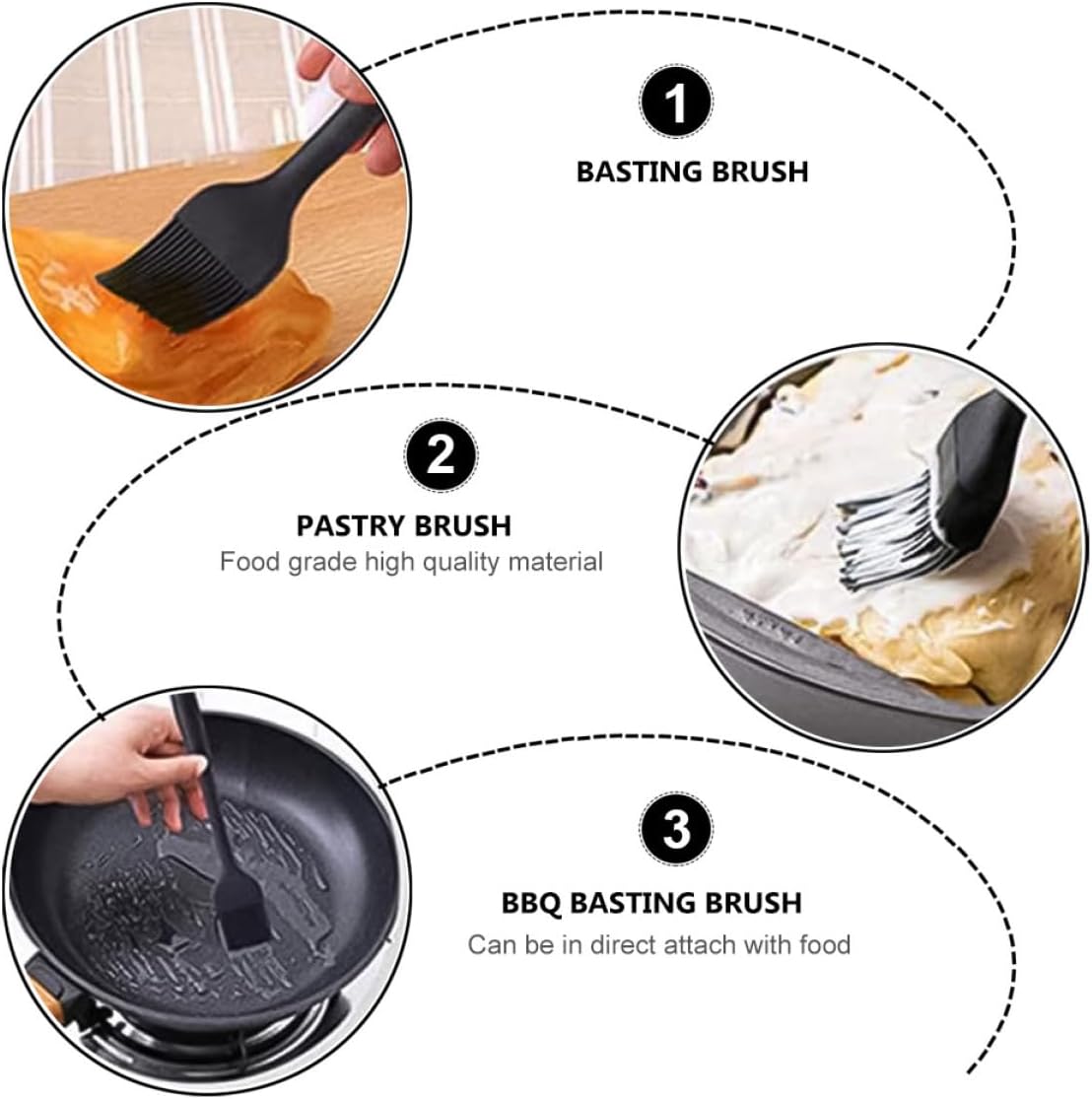 BESPORTBLE 4pcs Heat-resistant Food-grade Silicone Bbq Basting Brush Set Kitchen Oil and Pastry Brushes for Baking Grilling Barbecue Cooking, Large and Small in Black