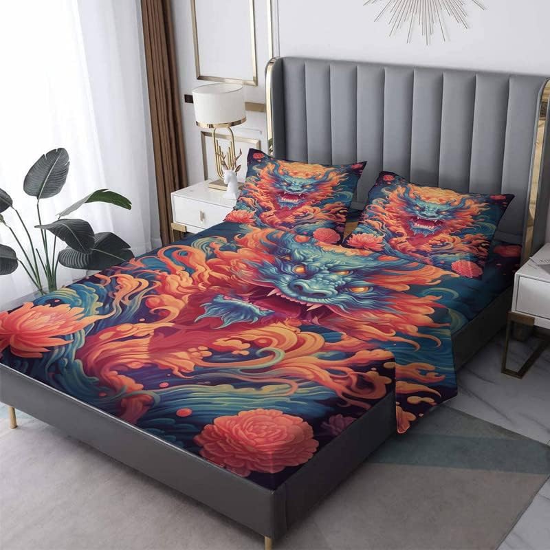 Goldfish Sheets Queen Size - Fish Bed Sheets, Soft Microfiber & Deep Pocket & Wrinkle Free Patterned Bedding Sheets & Pillowcases, 4 Piece (1 Fitted Sheet, 1 Flat Sheet, 2 Pillow Cases)