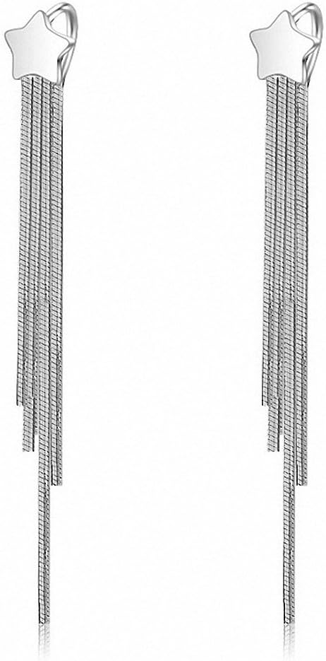 sanfnee 925 Sterling Silver Star Tassel Threader Dangle Earrings Long Chain Ear Line for Women's Gift