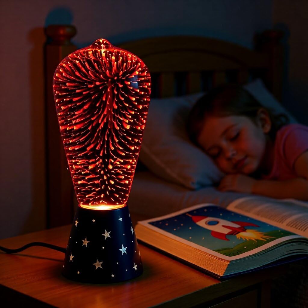 SLEEKLIGHTING Red 3D Fairy Like Firework Light Bulb with Galaxy Inspired Light ST19 LED Medium Base Lightbulb for Most Lamp Pendant and Ceiling Fixture Red Colored Decorative Style Light Bulb