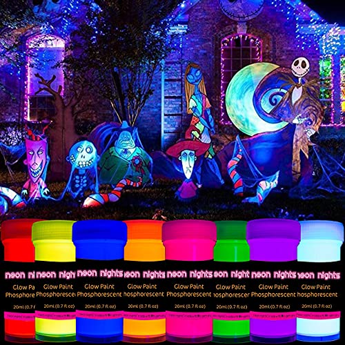 Combo Set | Premium Glow In The Dark Acrylic Paint Set & Uv Black Light Body Paint By Neon Nights – Set Of 16 Professional Grade Self-Luminous Neon Craft Paints & Fluorescent Face Paints #TOP1