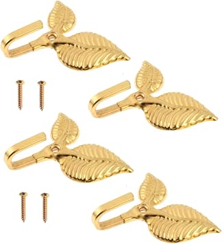 Curtain Tiebacks Small Lightweight Hooks, Vintage Gold Leaf Pattern, 4Pcs