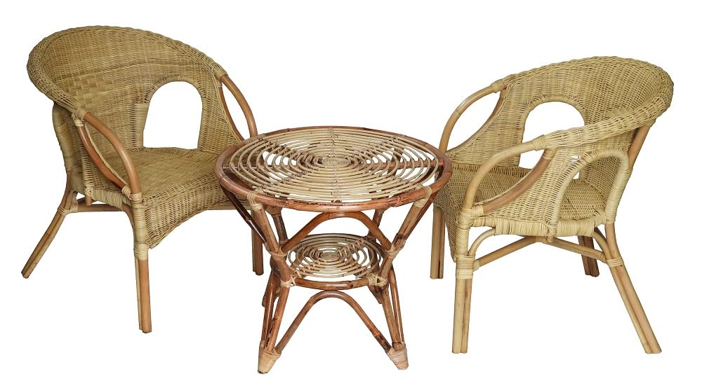 Set da giardino 2 poltrone con tavolino vimini rattan