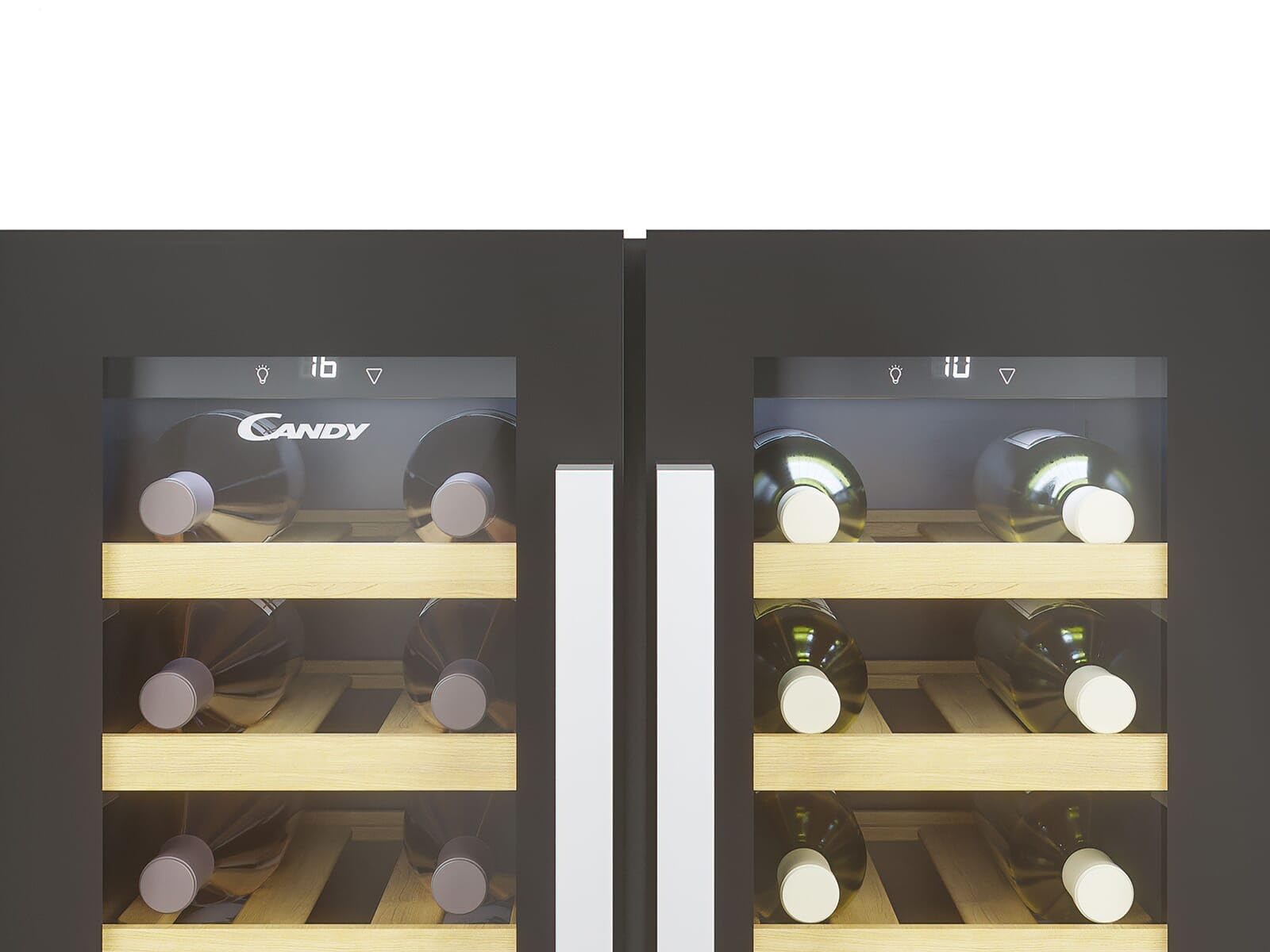 CANDY DiVino CCVB 60D/1, Vinothèque Integrable Deux Zones 119L, 38 bouteilles, contrôle indépendant, 12 étages, traitement anti-UV, compresseur silencieux, LED, température 5º à 18°, 39DB, classe G,