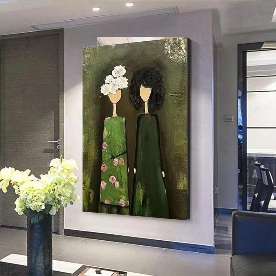 Lienzo abstracto de niña con vestido para decorar un salón contemporáneo y dar vida al hogar