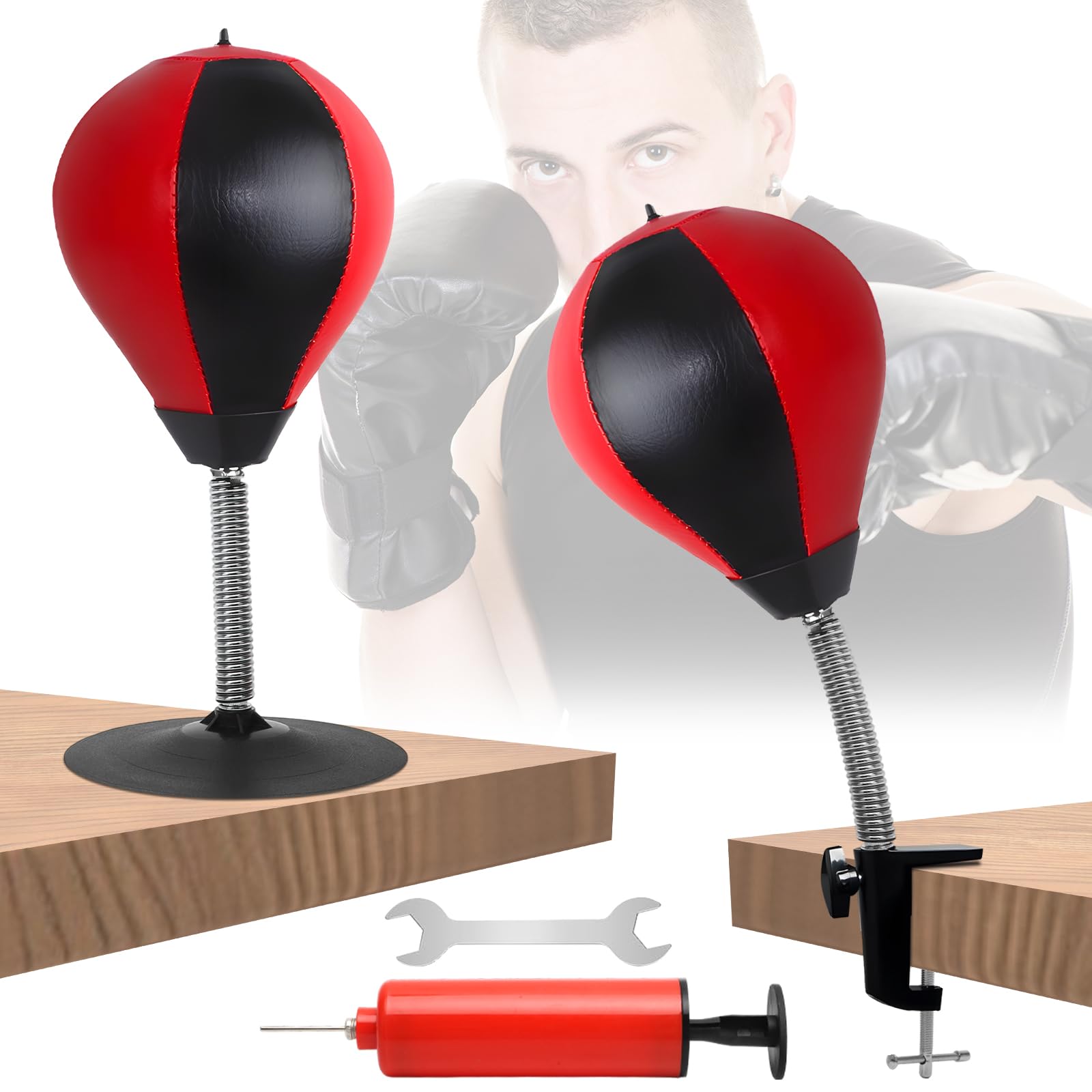 Sacco da Boxe per Scrivania, Palla da Pugilato con Super Forte Aspiratore e Morsetto da Tavolo per Tavolo da Ufficio e Bancone, Divertente Regalo per Amici o Colleghi