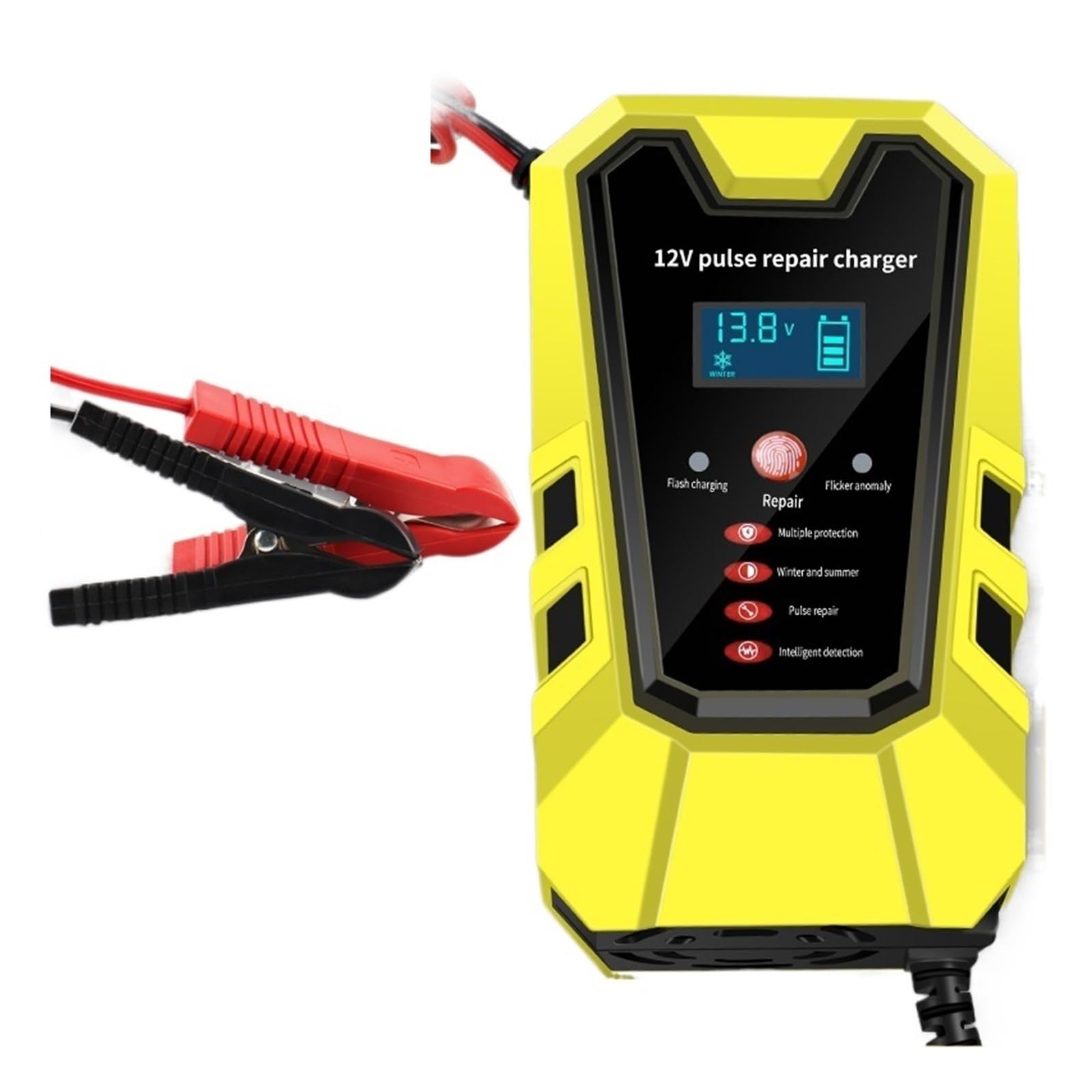 6A 12V Inteligentne Ładowarki Samochodowe Pulse Repair Chargers Wet Dry Akumulator Kwasowo-ołowiowy Start Dla Samochodów Motocykl Precyzyjne łAdowanie(Yellow)