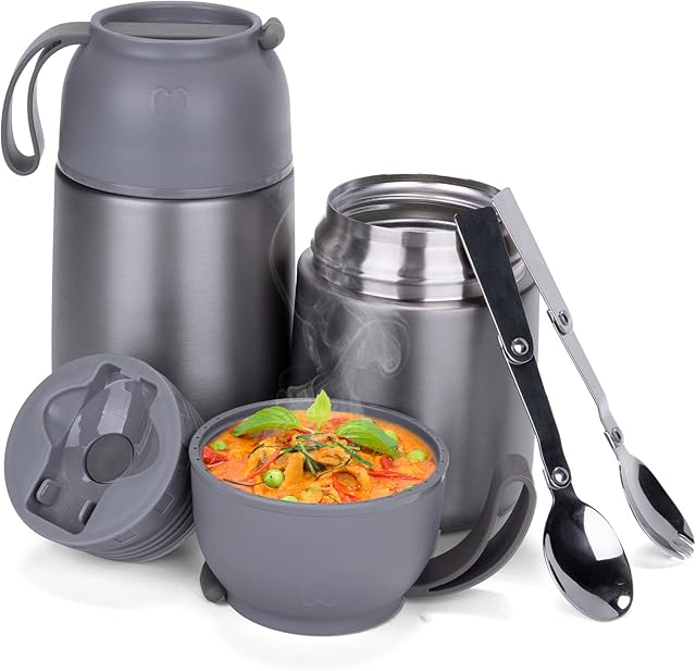 Wdmiya Food Flasks 500ml &700ml Insulated Food Container Lunch Box for Kids Adults, Hot Food Soup Flask with Foldable Spoon&Fork, Leakproof