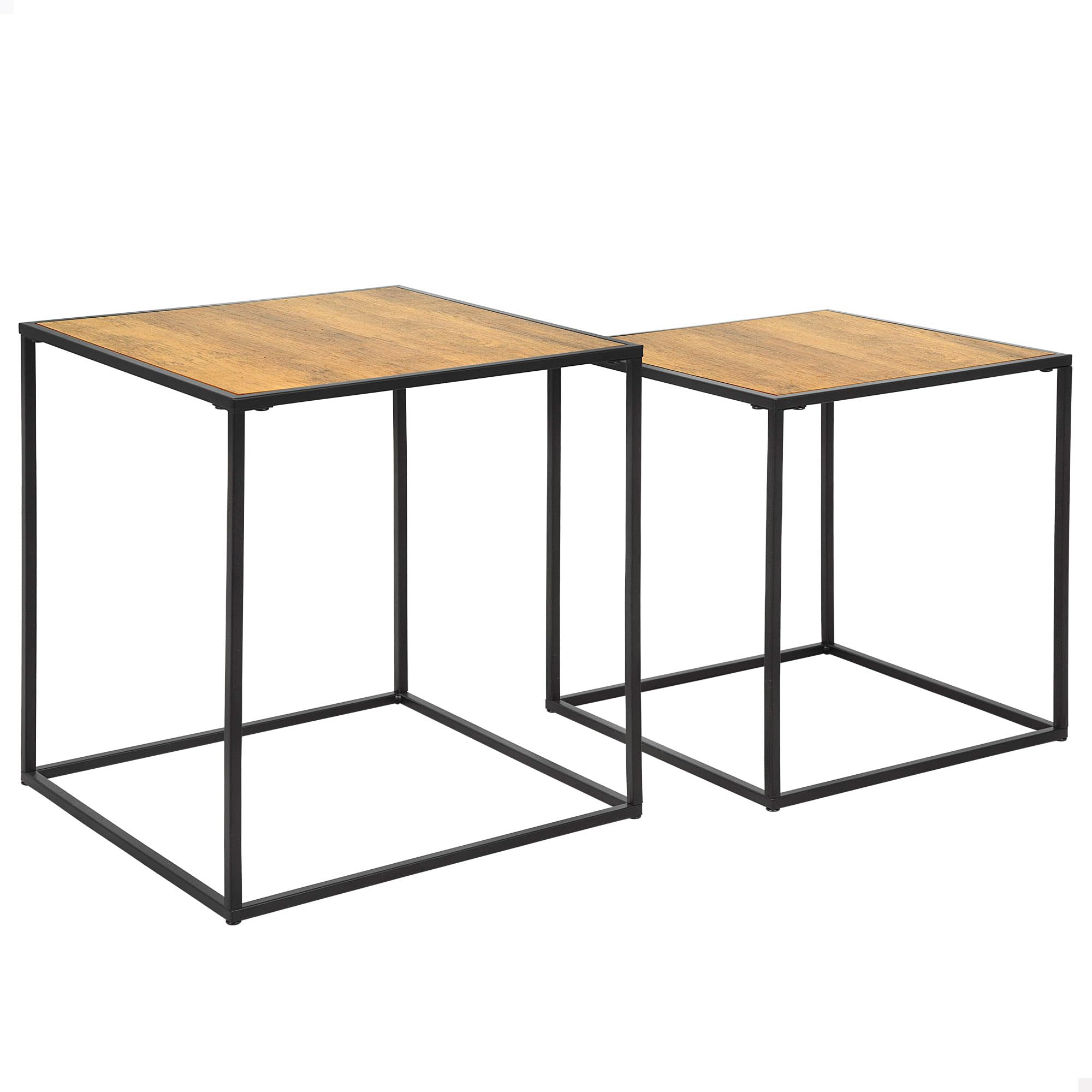 AKTIVE MAX Home Set of 2 Nest Centre Tables, 37 x 37 x 35 cm, 37 x 37 x 40 cm, Maximum Weight 5 kg, Square, Side Tables, Decoration Living Room, Dining Room, Bedroom, Black Metal Frame (18508)
